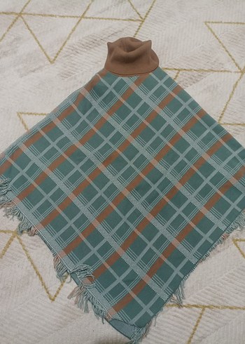 Bohem Tarzı Ekose Örgü Boğazlı Kadın Panço - Görsel 2