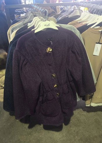 Mor Midi Düğmeli Kadın Kaban - Görsel 2