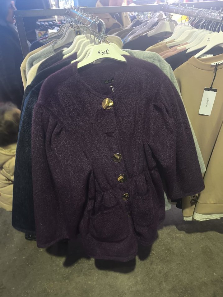 Mor Midi Düğmeli Kadın Kaban - Görsel 2