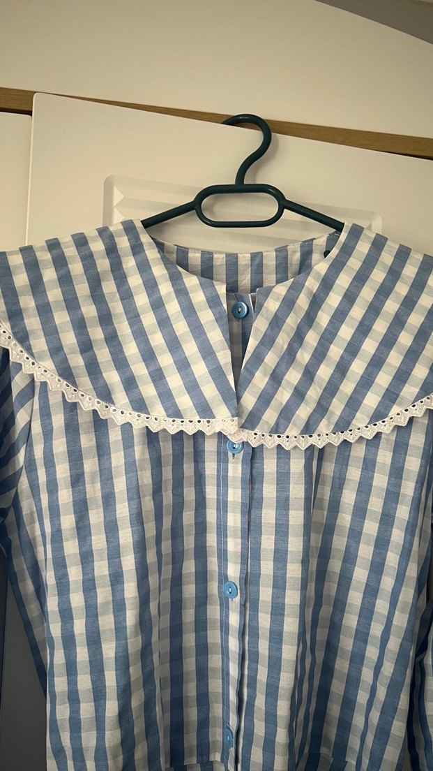 Mavi Ekose Uzun Kollu Elbise - Görsel 2