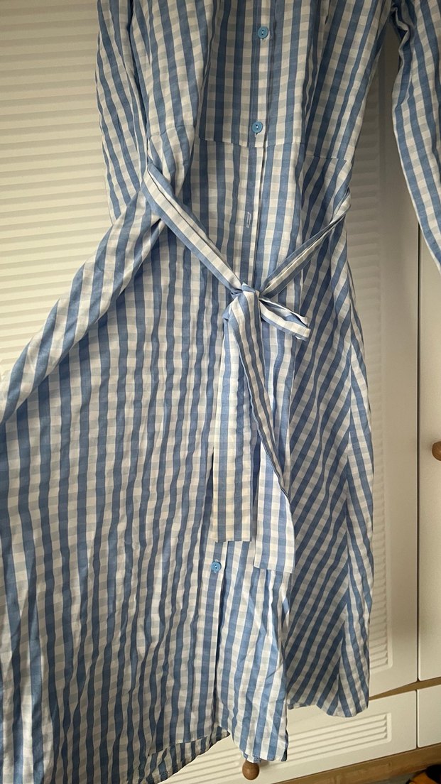 Mavi Ekose Uzun Kollu Elbise - Görsel 3