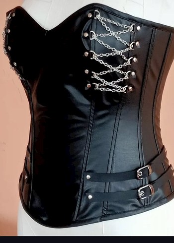 Diğer Zincir Detaylı Deri Gotik Straplez Büstiyer