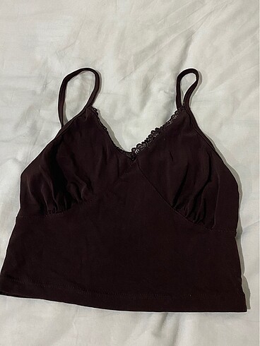 Kahverengi Dantelli Crop