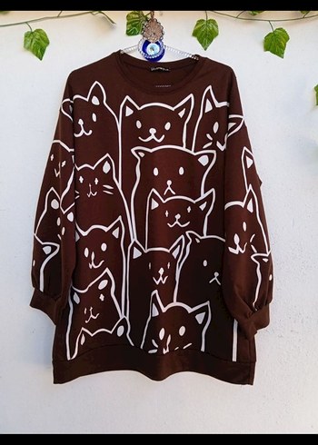 Kahverengi Baskılı Kadın Sweatshirt