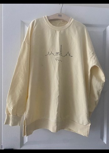 l Beden sarı Renk Bej Baskılı Uzun Kollu Parisian Sweatshirt