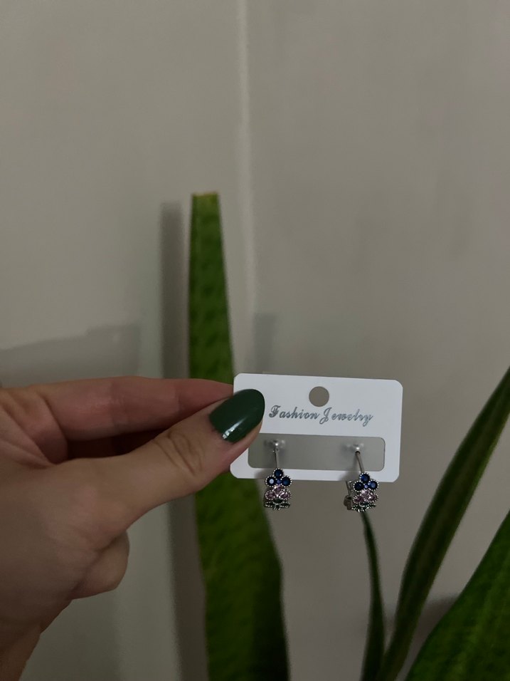 Yeşil Mini Payetli Bohem Çelik Küpe - Görsel 2