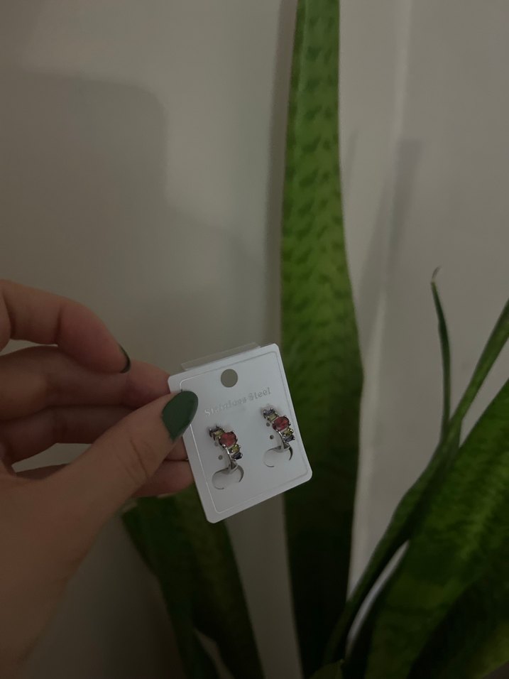 Renkli Boncuklu Mini Çelik Küpe - Görsel 2