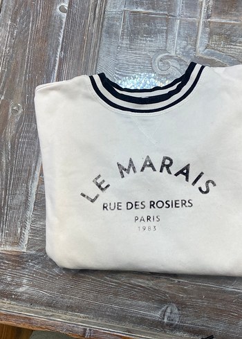 Beyaz Uzun Kollu Baskılı Sweatshirt - Görsel 4