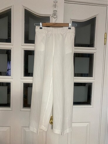 Tertemiz bembeyaz keten bol kesim pantolon H&M marka boyu 93 cm