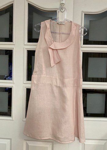 Pembe Keten Midi Elbise small veya xsmall bedene uygun