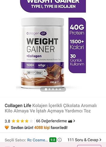 Kolajen içerikli kilo almaya yardimci toz
