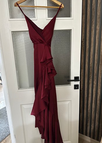 Bordo Drapeli Uzun Abiye Elbise