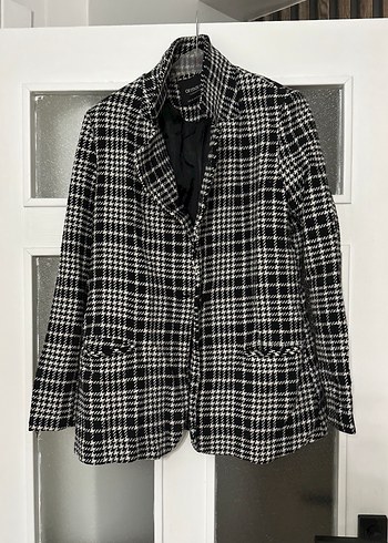 Düğmeli Siyah Ekose Kadın Blazer Ceket
