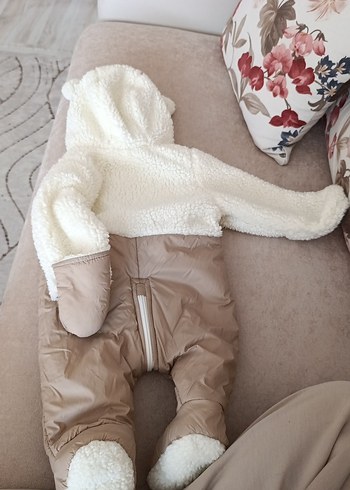 Bebek Kapüşonlu Kahverengi Tulum - Görsel 2