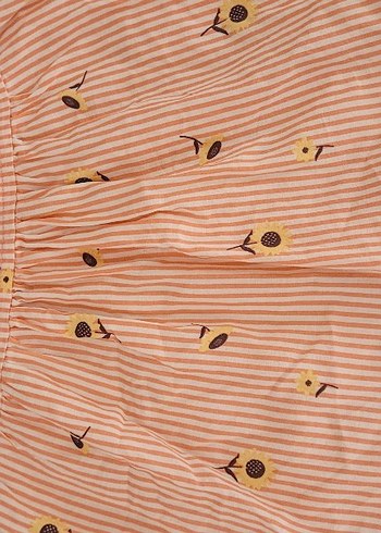 Bej Çizgili Çiçek Desenli bluz Çocuk - Görsel 2