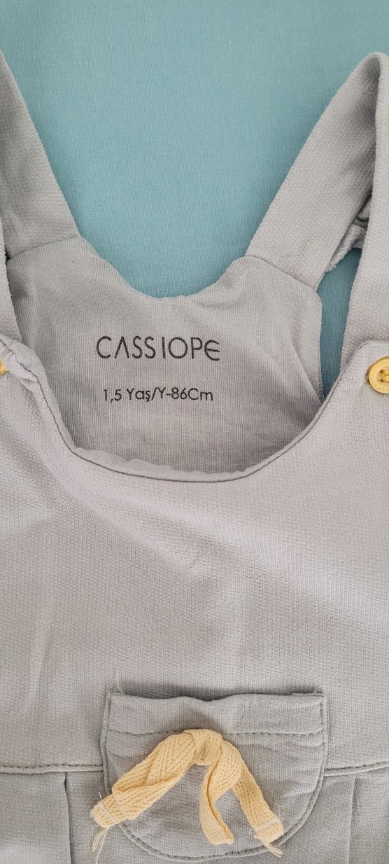 Gri Erkek Çocuk Keten Askılı Tulum - Görsel 2