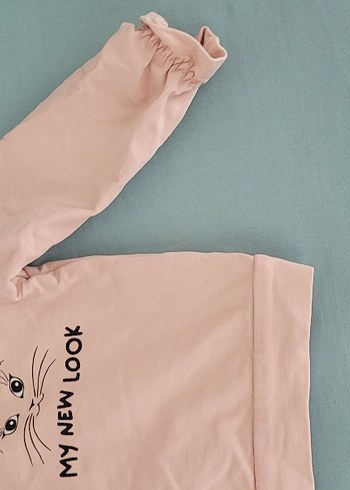 Düğmeli Pembe Kız Sweatshirt - Görsel 2