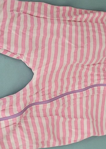 Fermuarlı Pembe Çizgili Bebek Kız Tulum - Görsel 2