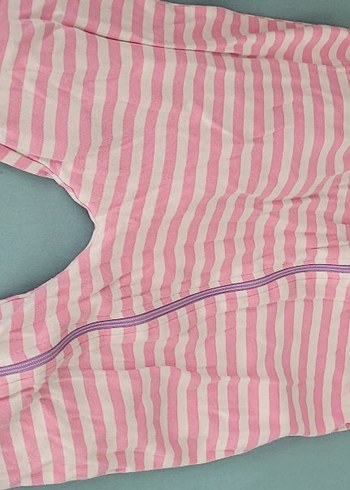 Fermuarlı Pembe Çizgili Bebek Kız Tulum - Görsel 3