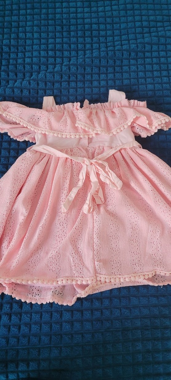 Pembe Fırfırlı Nakışlı Kız Elbisesi - Görsel 4