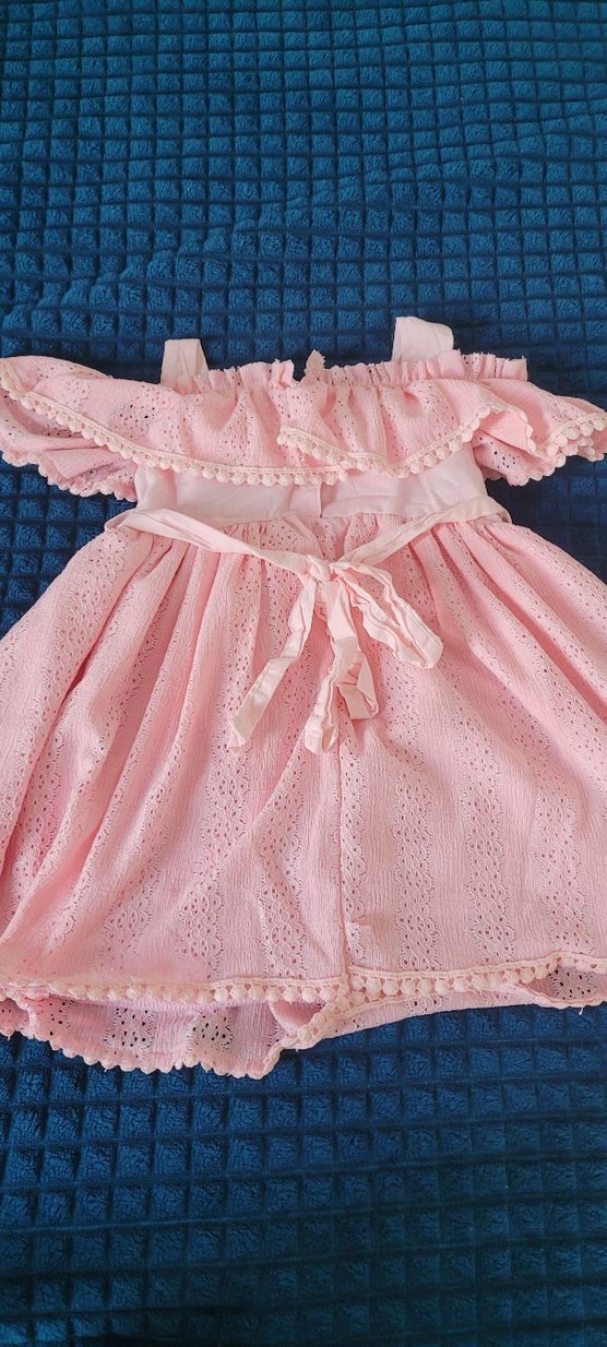 Pembe Fırfırlı Nakışlı Kız Elbisesi - Görsel 5