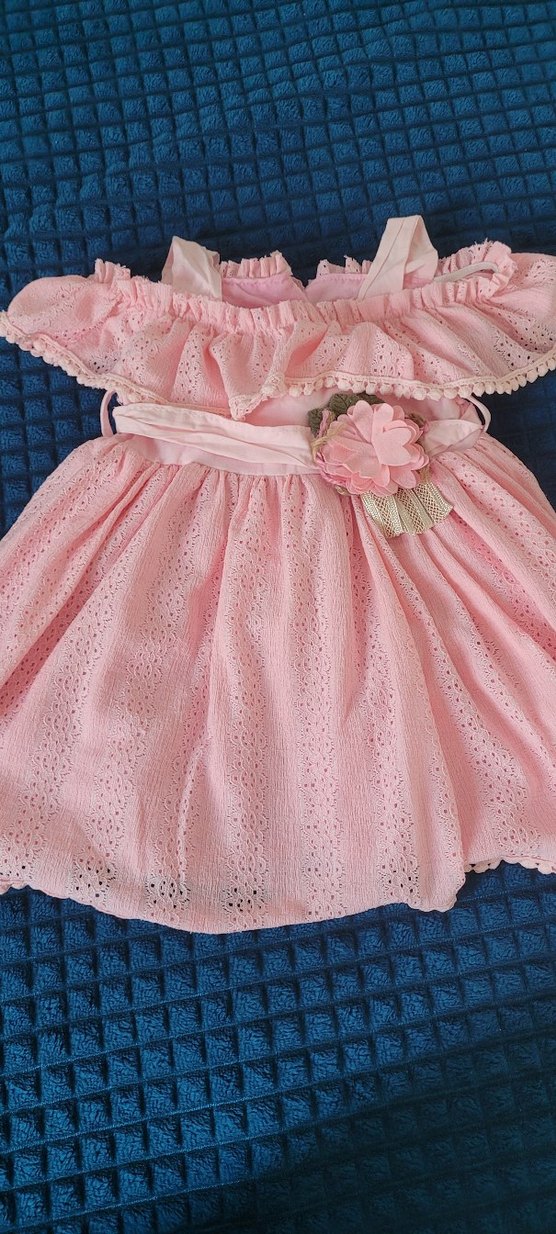 Pembe Fırfırlı Nakışlı Kız Elbisesi - Görsel 3