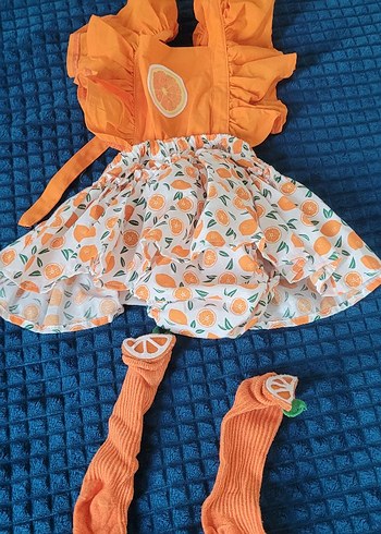 Kız Çocuk Turuncu Fırfırlı Bohem Elbise - Görsel 4
