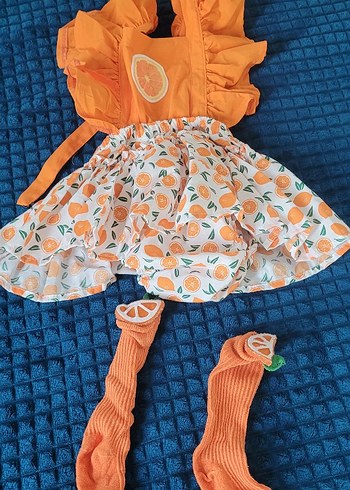 Kız Çocuk Turuncu Fırfırlı Bohem Elbise - Görsel 3