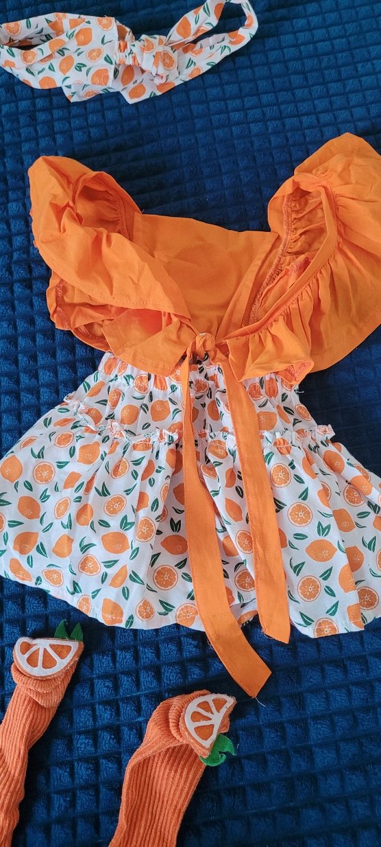 Kız Çocuk Turuncu Fırfırlı Bohem Elbise - Görsel 5