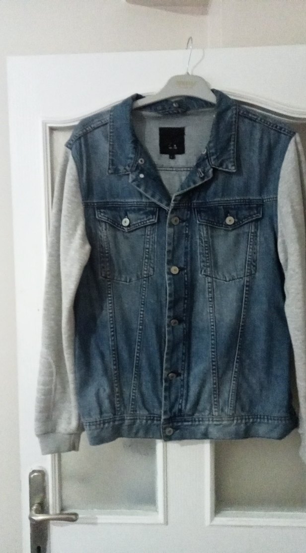 Gri erkek Denim Ceket Uzun Kollu Düğmeli - Görsel 2