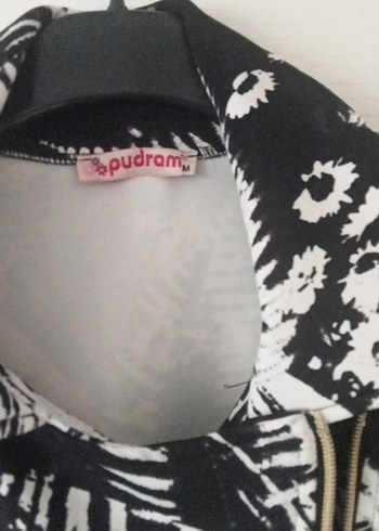 Kadın Siyah Beyaz Desenli Fermuarlı Ceket - Görsel 4