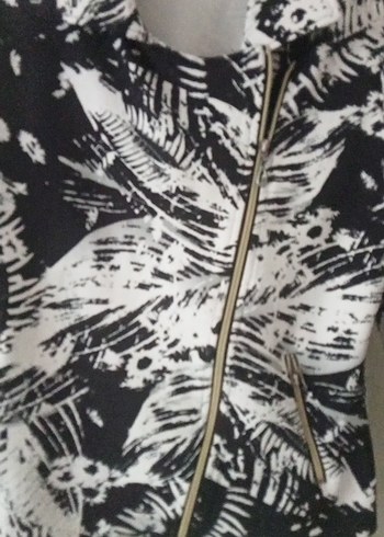 Kadın Siyah Beyaz Desenli Fermuarlı Ceket - Görsel 8