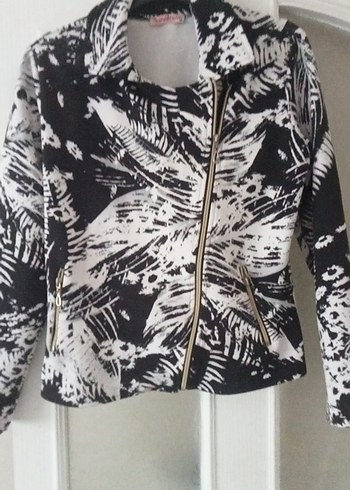 Kadın Siyah Beyaz Desenli Fermuarlı Ceket - Görsel 6