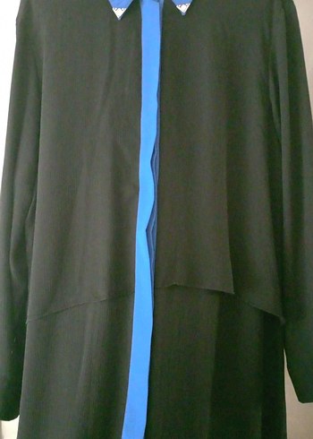 Uzun Kollu Mavi Siyah Kadın Tunik - Görsel 4