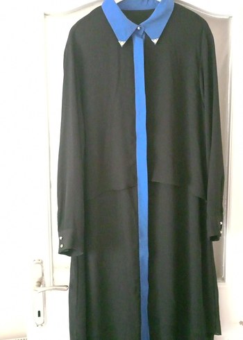 Uzun Kollu Mavi Siyah Kadın Tunik - Görsel 2