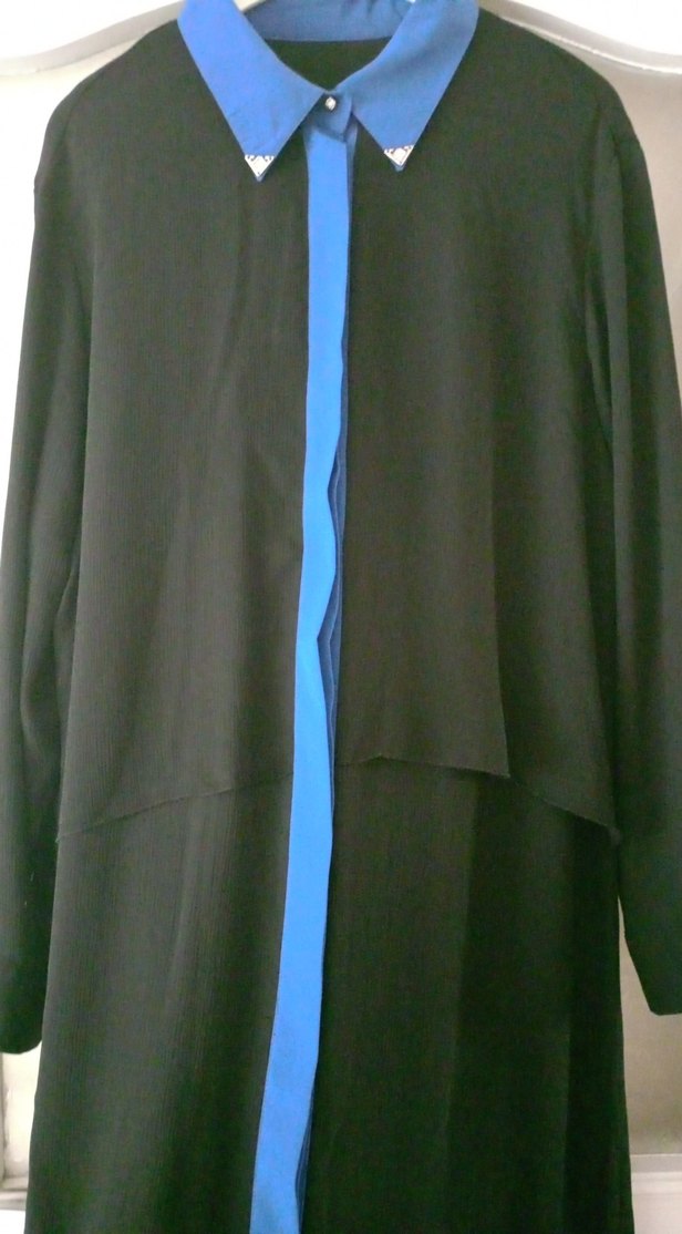 Uzun Kollu Mavi Siyah Kadın Tunik - Görsel 4