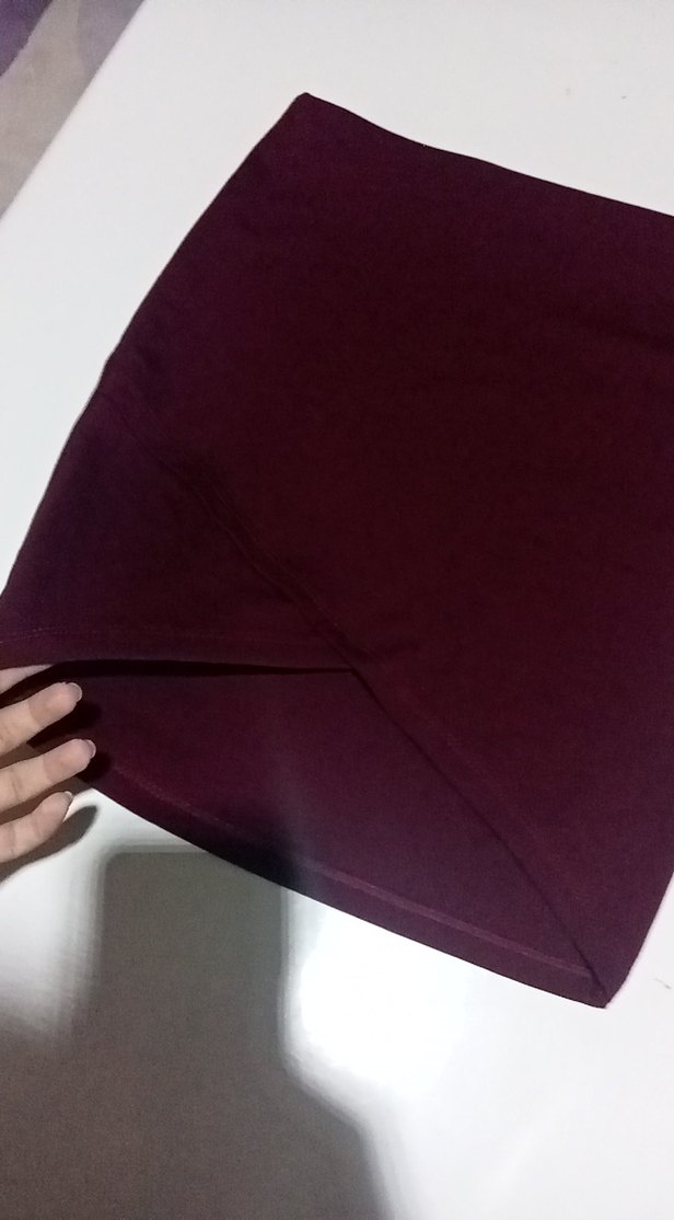 Bordo Yırtmaçlı Mini Midi Kalem Etek - Görsel 2