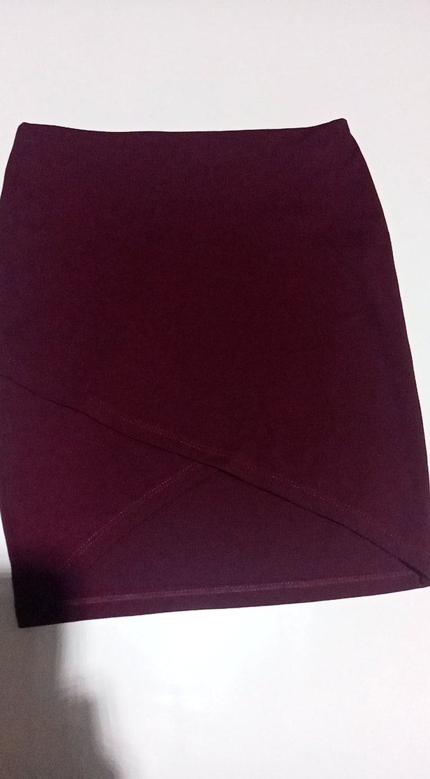 Bordo Yırtmaçlı Mini Midi Kalem Etek - Görsel 3