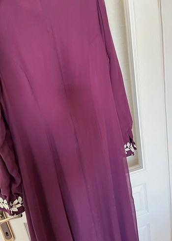 Mor Uzun Kollu İşlemeli Kadın Elbise - Görsel 3