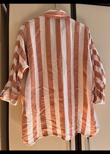 Kadın pembe Çizgili Düğmeli Gömlek - Görsel 5