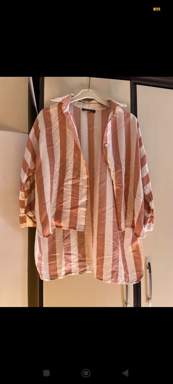 Kadın pembe Çizgili Düğmeli Gömlek - Görsel 2