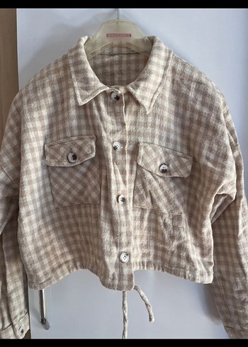 Bej Kareli Uzun Kollu Keten Gömlek - Görsel 2