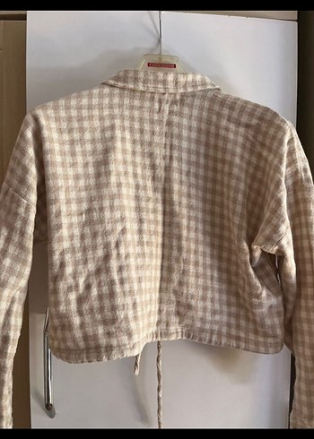 Bej Kareli Uzun Kollu Keten Gömlek - Görsel 3