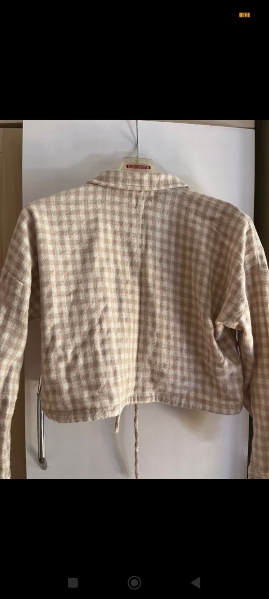 Bej Kareli Uzun Kollu Keten Gömlek - Görsel 3