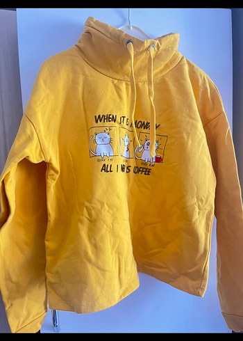 Sarı Kadın Kapüşonlu Sweatshirt - Görsel 2