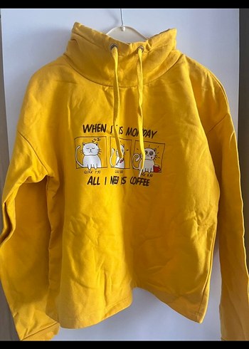 Sarı Kadın Kapüşonlu Sweatshirt - Görsel 5