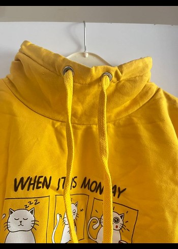 Sarı Kadın Kapüşonlu Sweatshirt - Görsel 3