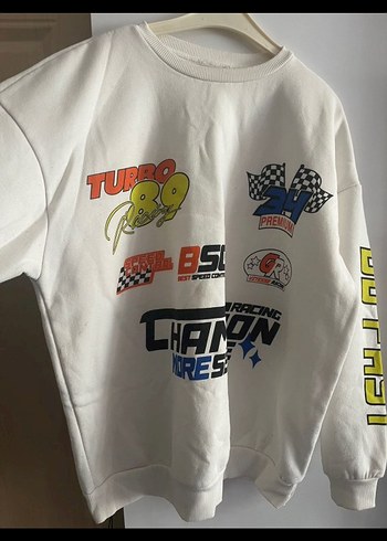 Beyaz Baskılı Detaylı Oversize Sweatshirt - Görsel 2