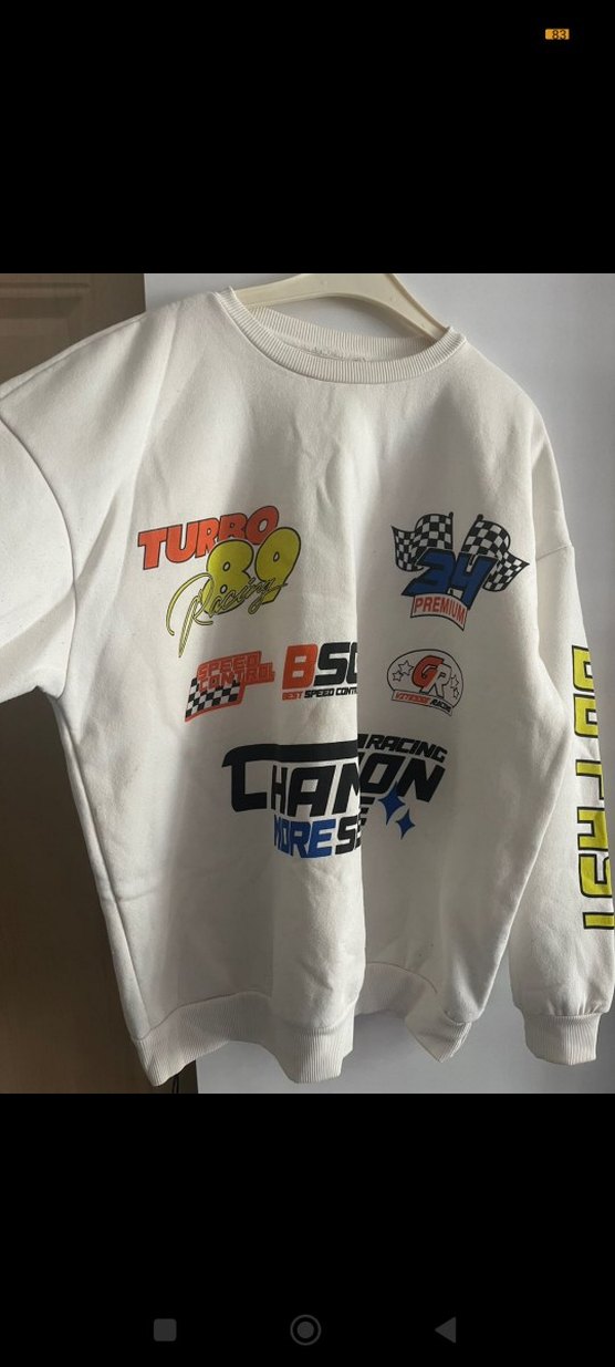 Beyaz Baskılı Detaylı Oversize Sweatshirt - Görsel 2