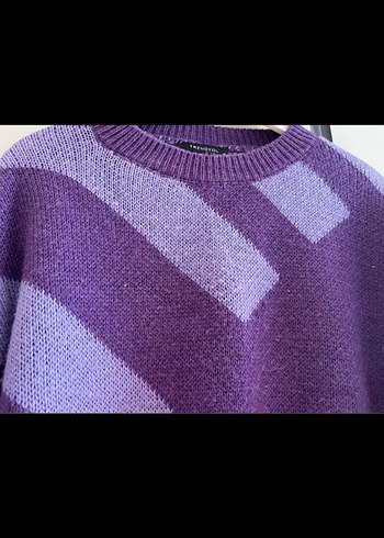 Mor Bağlamalı Desenli Örgü Kadın Kazak - Görsel 2